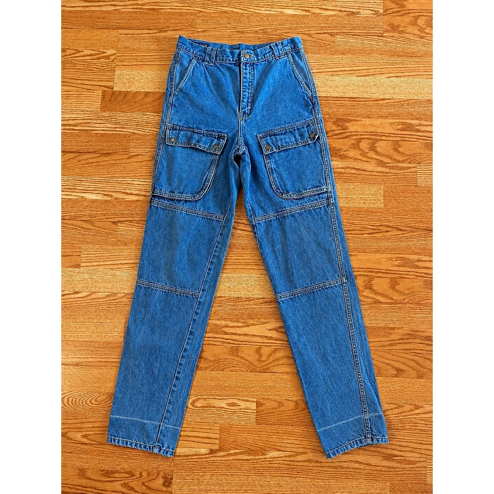 VTG 80s La Vie Cargo Utility Jeans High Waist Tapered Snap Pockets 31x34 Rare